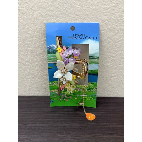 Studio Ghibli Howl\'s Moving Castle Floral Calcifer Claw Hair Clip with Charm